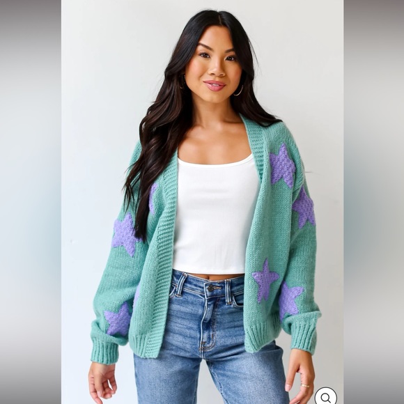 Simply Starstruck Sweater Cardigan from Dress Up Boutique in M/L, color Sage. - Picture 4 of 9